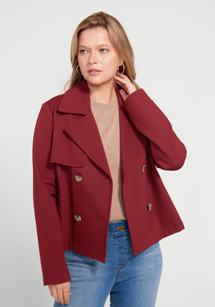 Burgundy pea coat hotsell