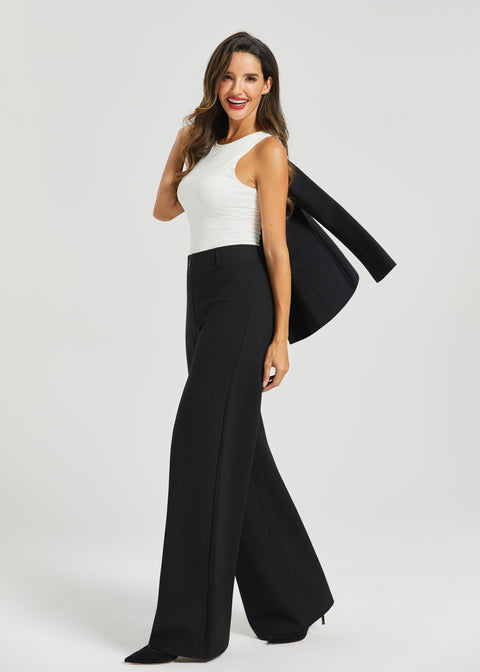 Two-Pocket Dress Pant Yoga Pant | Wide (Black)