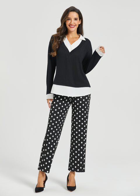 Monroe Crop Trouser | Straight (Black Ivory Dot)