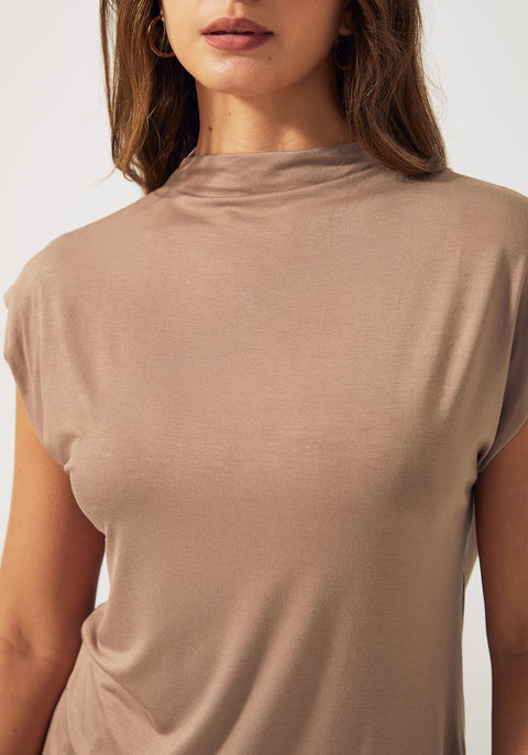 Cap Sleeve Mockneck (Taupe)