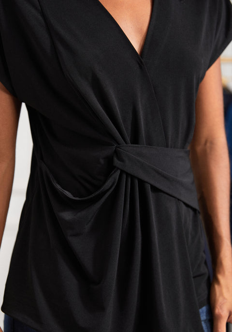 Twist-Front Cap Sleeve (Black)