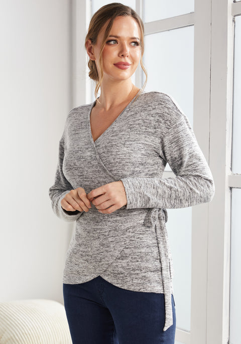 UltraEase Side-Tie Wrap Top (Heather Charcoal)
