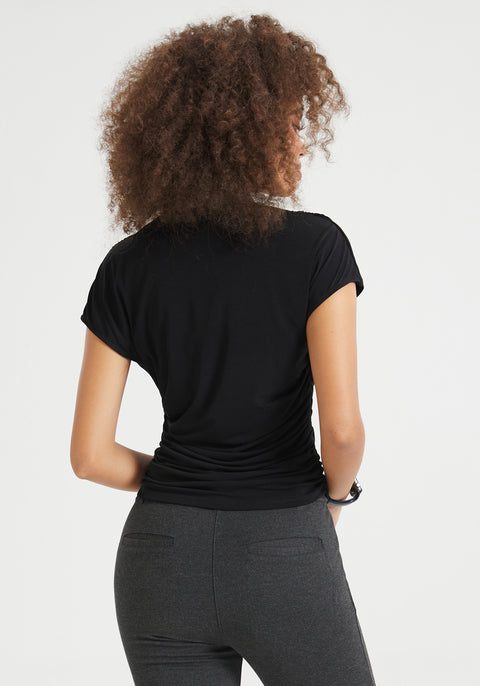 Cap Sleeve Cowl Neck Top (Black)
