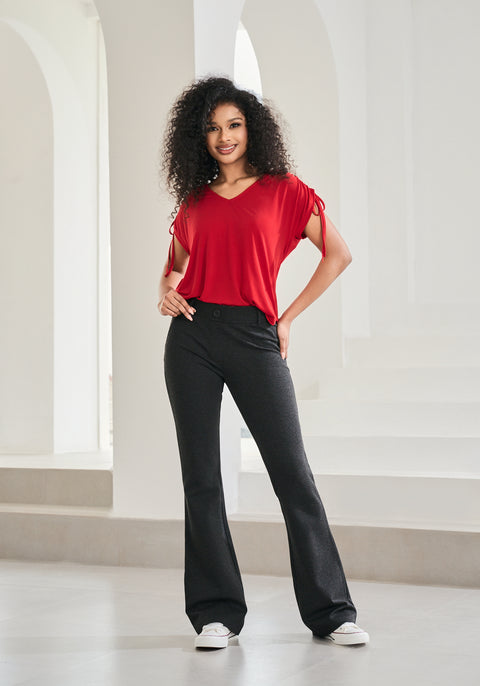 Ruched Shoulder Tee (Crimson)