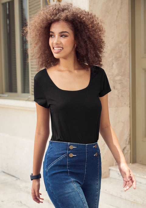 Square Neck Short Sleeve Tee (Black)
