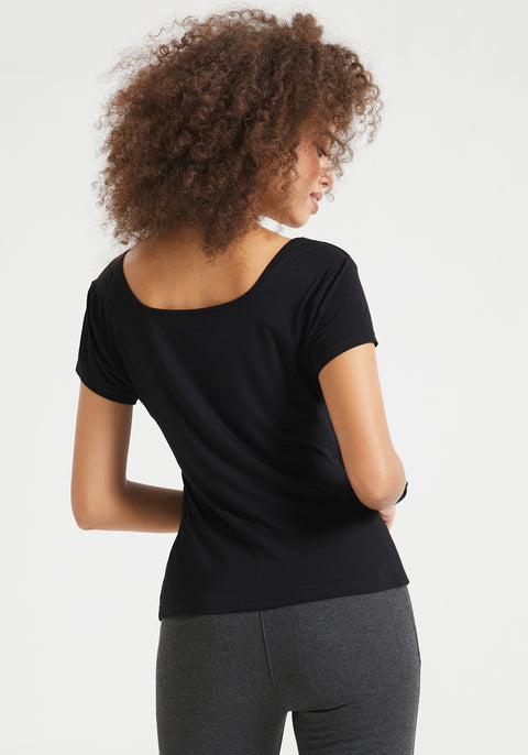 Square Neck Short Sleeve Tee (Black)