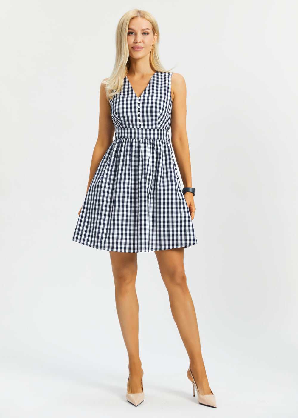PRESALE Gingham Fit & Flare Dress (Navy)