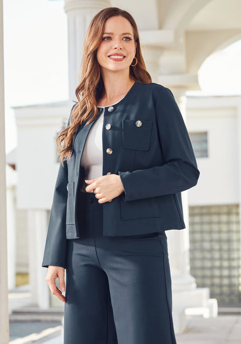 Collarless Jacket (Navy)