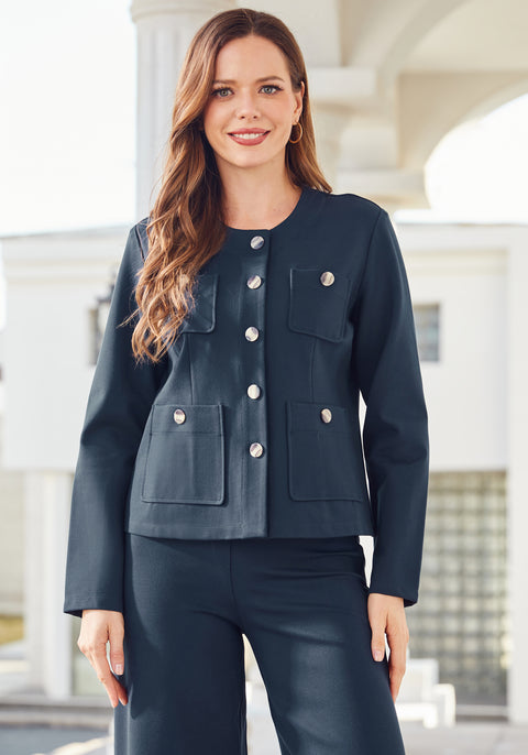 Collarless Jacket (Navy)