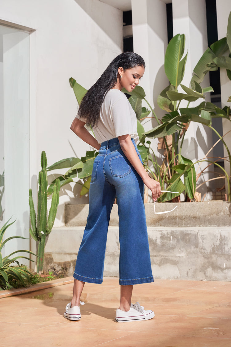 Signature High-Rise Denim | Wide-Leg Crop (Alamo Wash)
