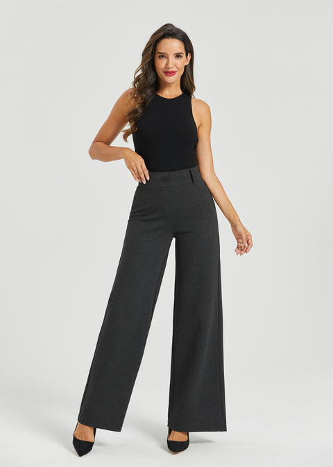 high waisted yoga dress pants Betabrand Women's Classic High Waist DPYP Dress Pant Yoga Pants Wide Leg - Blue