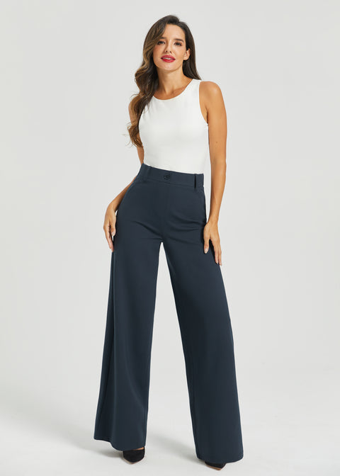 Two-Pocket Dress Pant Yoga Pant | Wide (Navy)