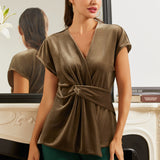 LuxeVelvet Twist-Front Cap Sleeve (Mushroom) - Final Sale