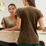 LuxeVelvet Twist-Front Cap Sleeve (Mushroom) - Final Sale