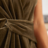 LuxeVelvet Twist-Front Cap Sleeve (Mushroom) - Final Sale