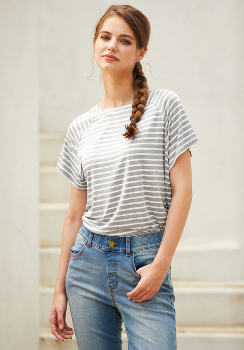 Essential Split Hem Short Sleeve (Gray Stripe)