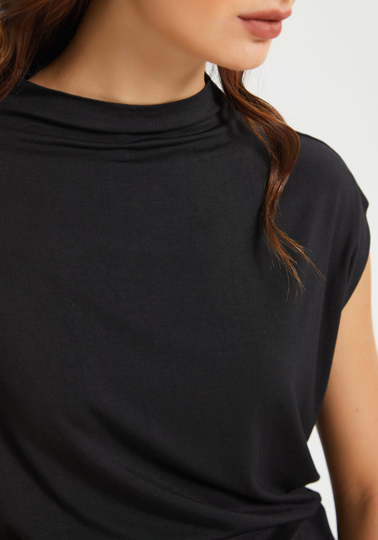 Cap Sleeve Mockneck (Black)
