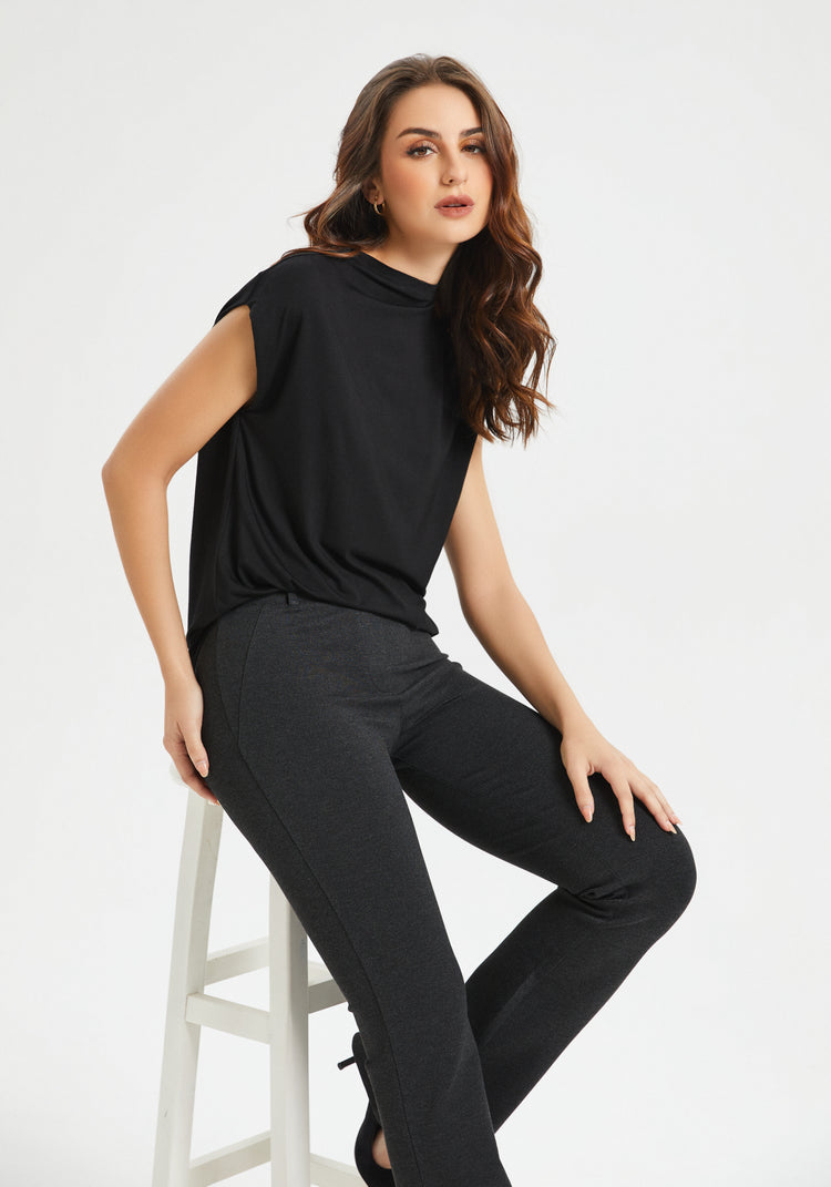 Cap Sleeve Mockneck (Black)