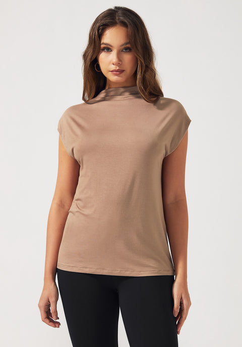 Cap Sleeve Mockneck (Taupe)