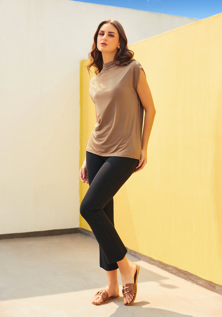 Cap Sleeve Mockneck (Taupe)