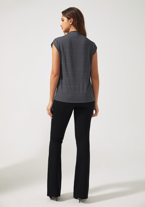 Cap Sleeve Mockneck (Black Stripe)
