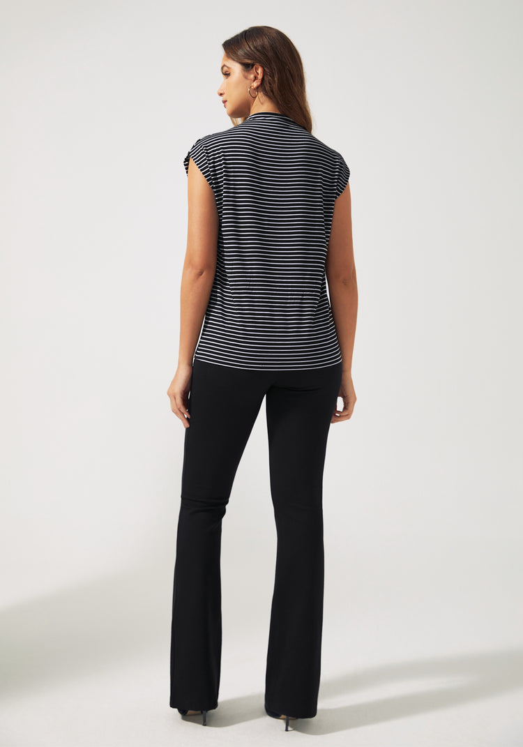 Cap Sleeve Mockneck (Black Stripe)