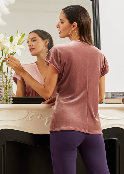 LuxeVelvet Twist-Front Cap Sleeve (Dusty Pink)