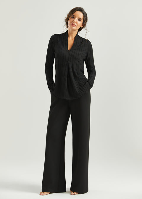 MiniCable Pleated V-Neck Top (Black)