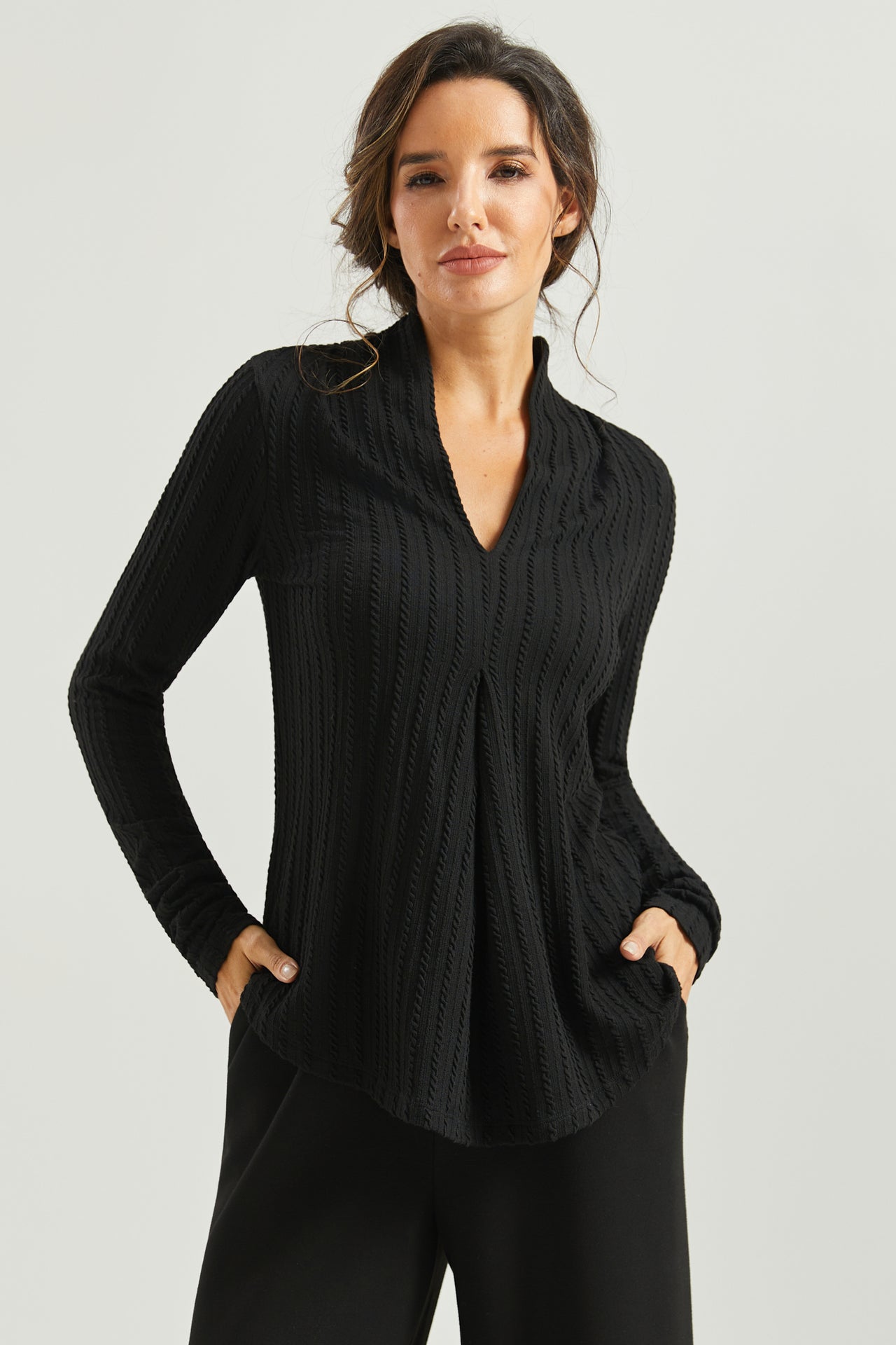 Pleated V-neck 3/4 Sleeves Applique Chiffon Dress Cabernet