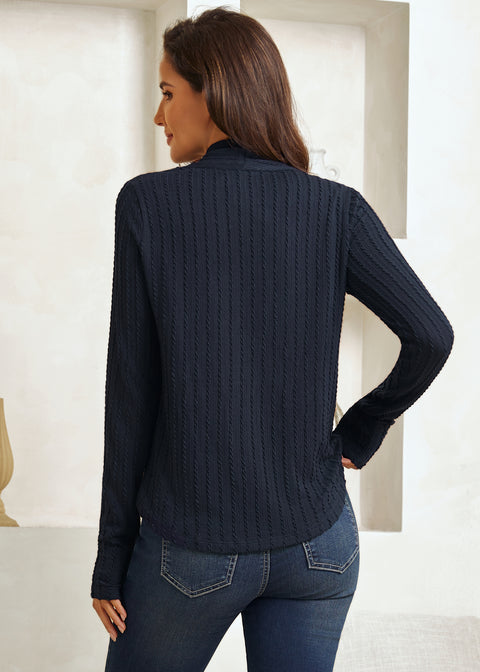 MiniCable Pleated V-Neck Top (Navy)