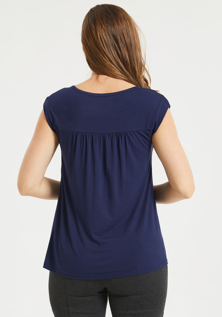 Cap Sleeve Yoke Tee (Navy)