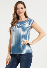 Cap Sleeve Yoke Tee (Indigo Stripe)
