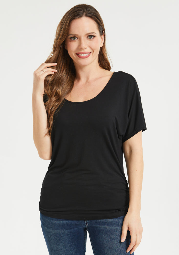 Ruched Dolman Tee (Black)