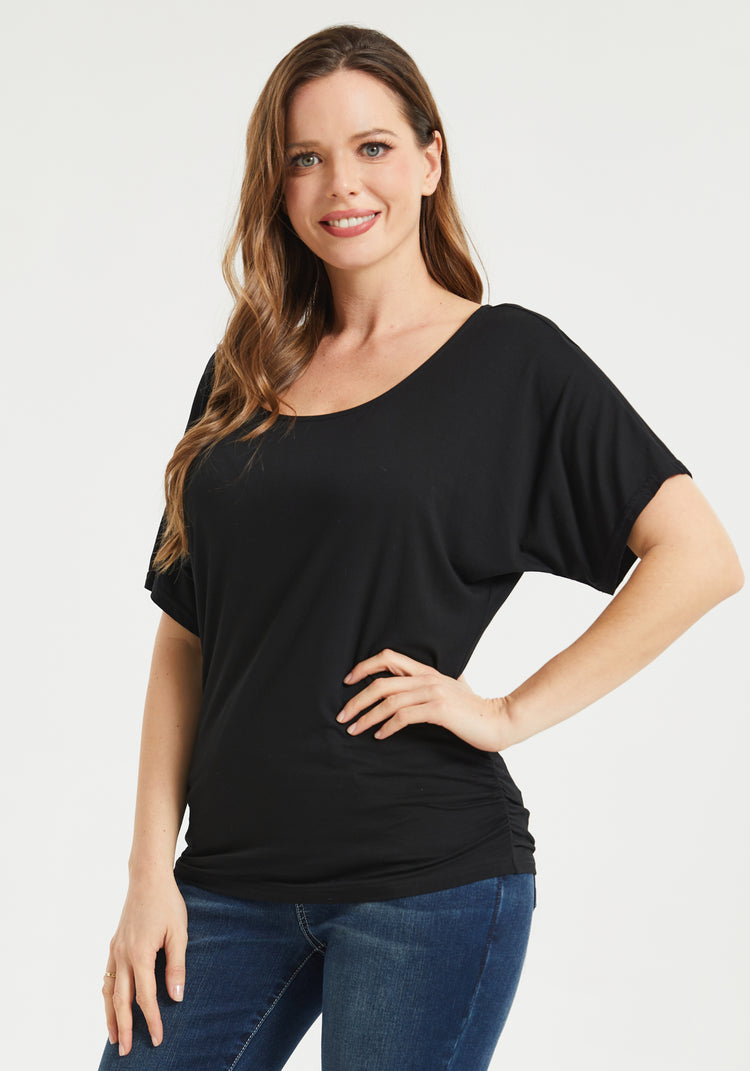 Ruched Dolman Tee (Black)