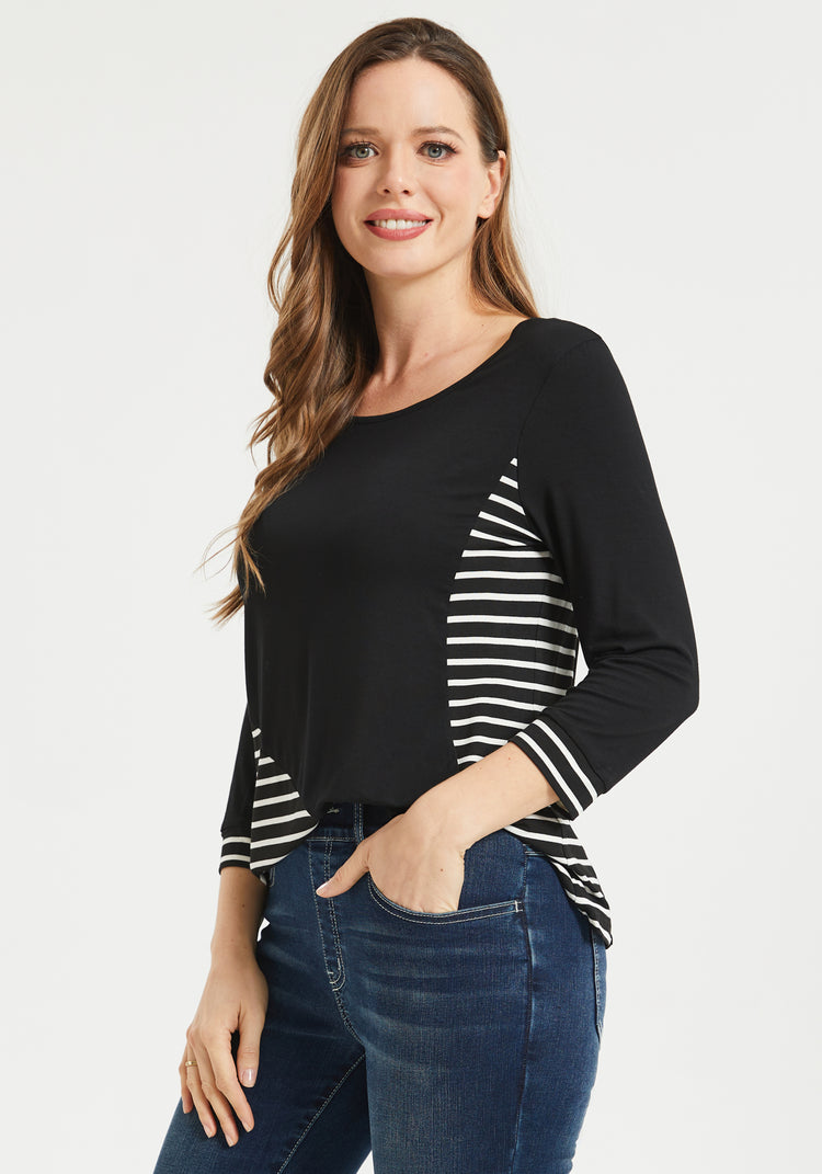 Block Print 3/4 Sleeve Tee (Black)