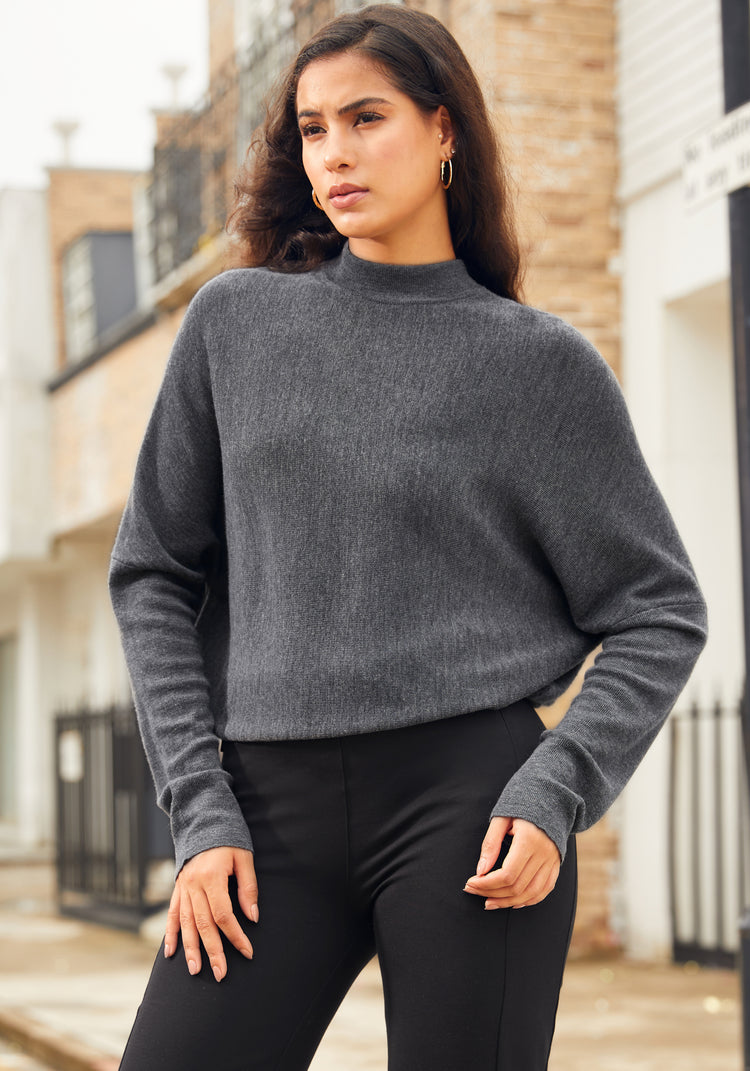 SoftBlend Merino Dolman Sweater Charcoal Betabrand