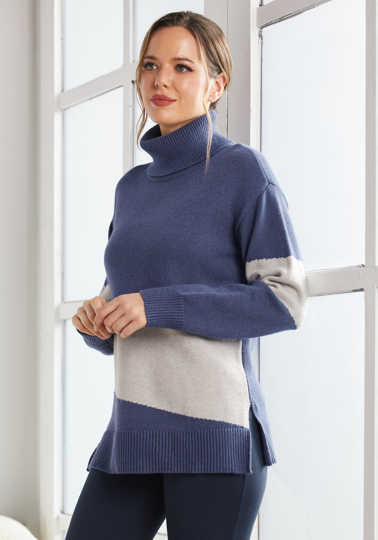 Colorblock Turtleneck (Blue)