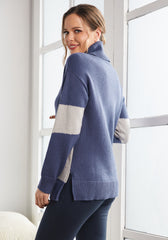 Colorblock Turtleneck Sweater (Blue)