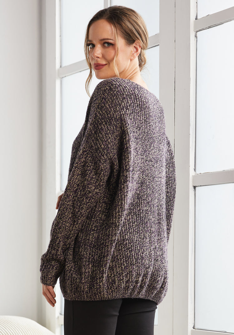 Slouchy V-Neck Sweater (Speckled Brown)