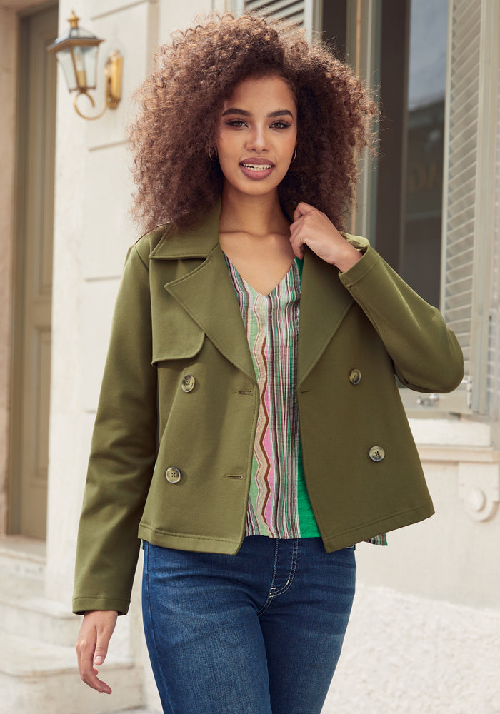 Cropped Peacoat (Dark Olive)