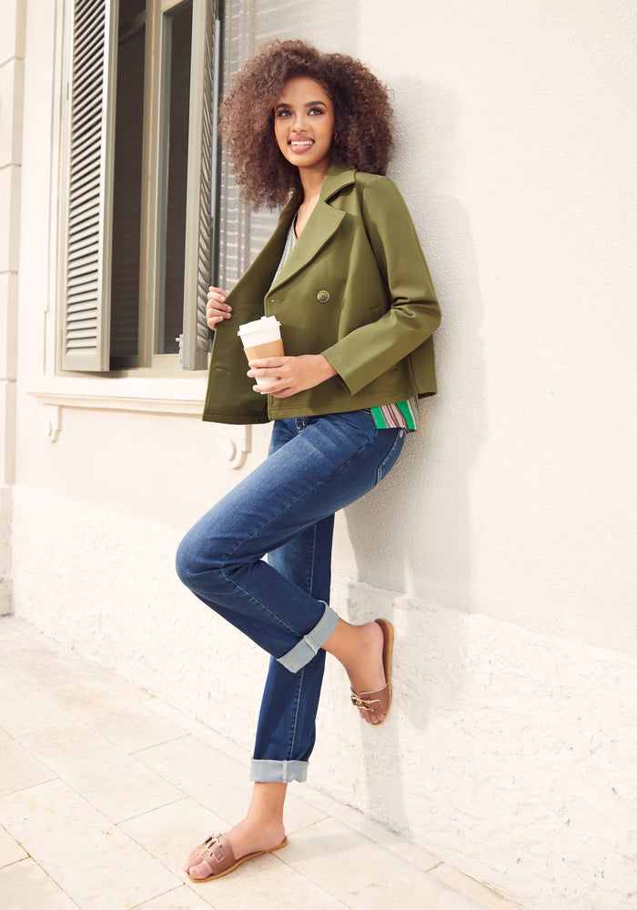Cropped Peacoat (Dark Olive)