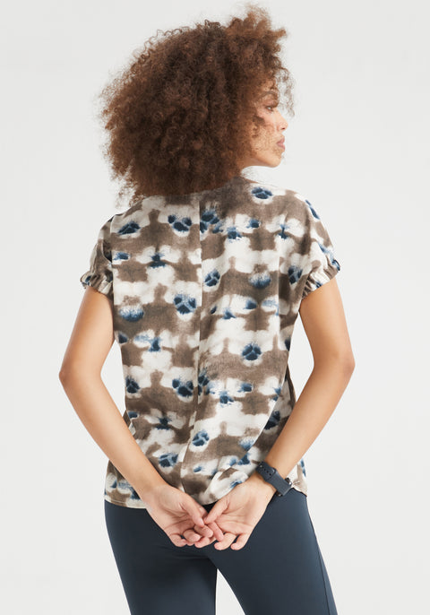 Short Sleeve Boatneck Top (Brown Navy Print)