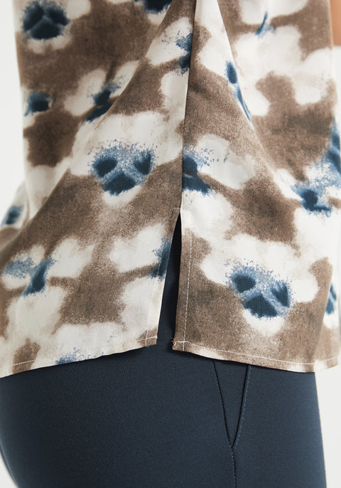 Short Sleeve Boatneck Top (Brown Navy Print)