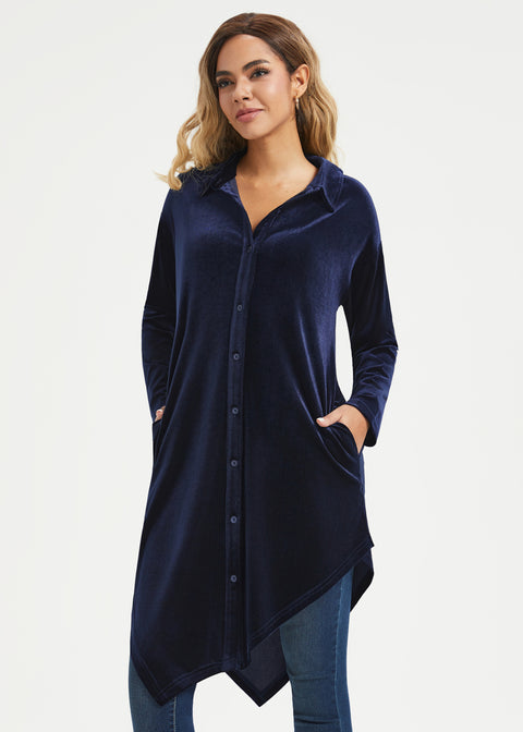 LuxeVelvet Serenity Asymmetrical Tunic (Navy)