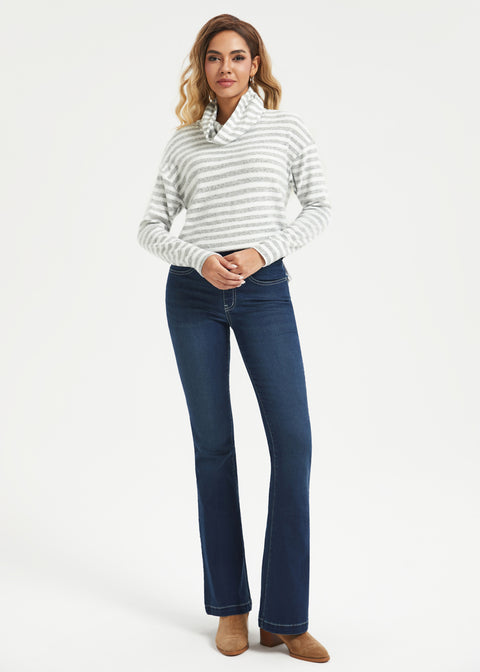 Cowl Neck Mix Direction Top (Heather Grey White Stripe)