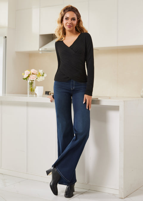 MiniCable Surplice Long Sleeve Tunic (Black)