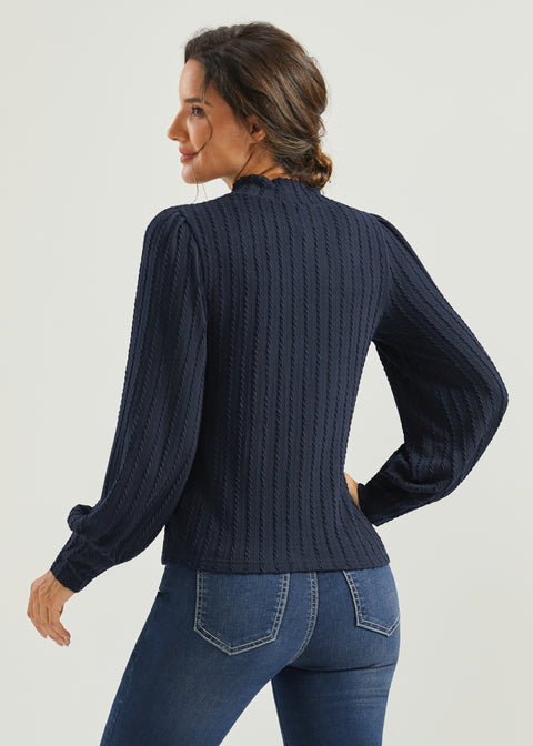 MiniCable Puff Sleeve Mockneck (Navy)