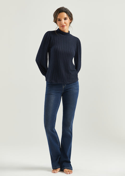 MiniCable Puff Sleeve Mockneck (Navy)