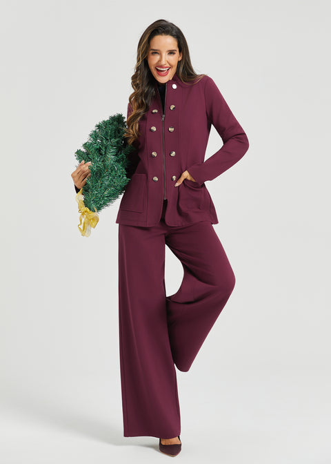 Military Zip Jacket | Stretch Ponte (Burgundy)