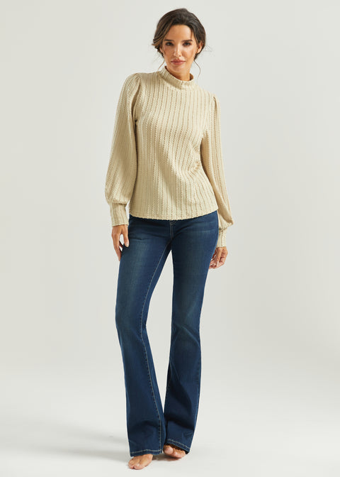 MiniCable Puff Sleeve Mockneck (Oatmeal)